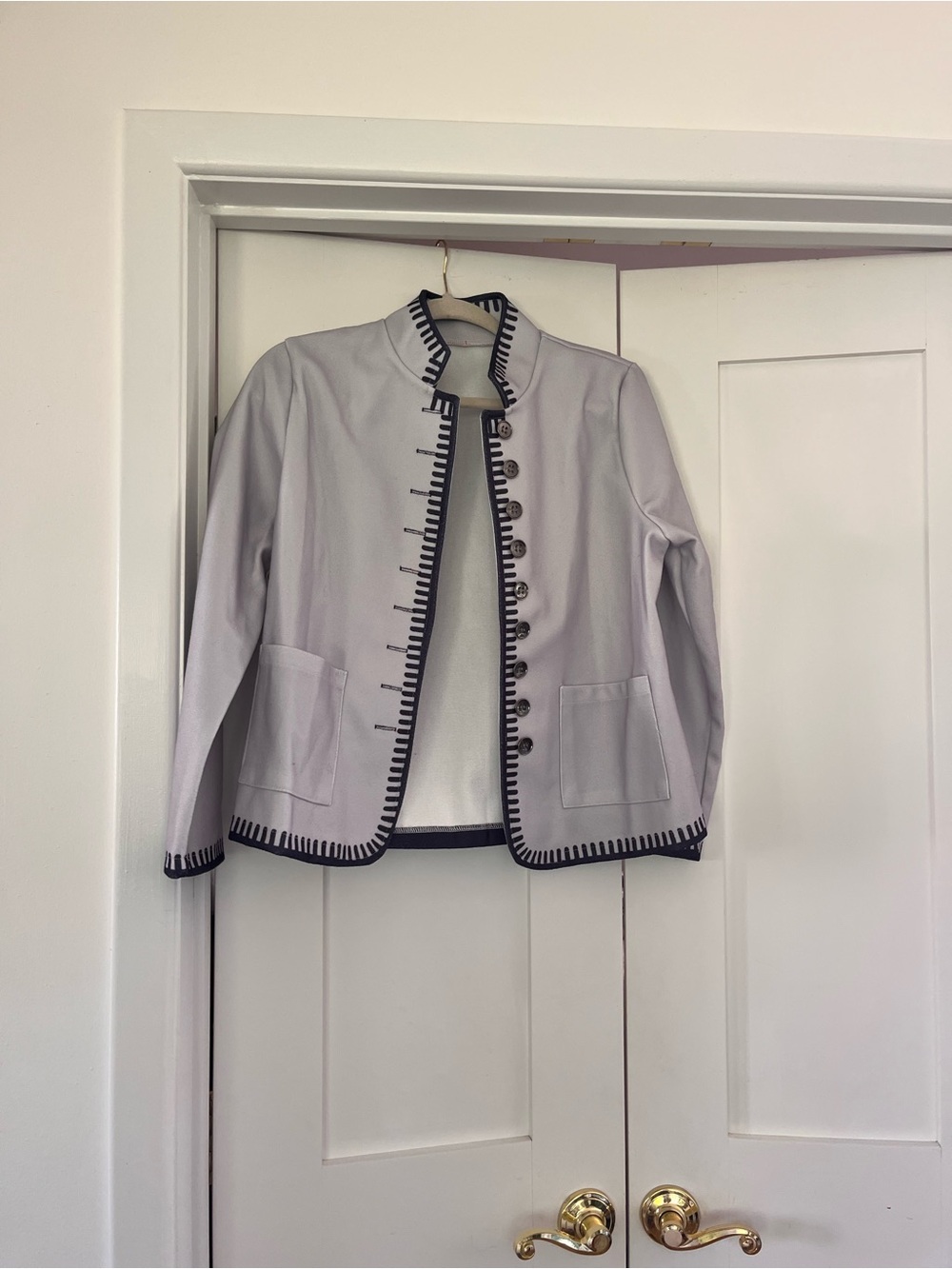 Womens Light Gray Trimmed Button Jacket